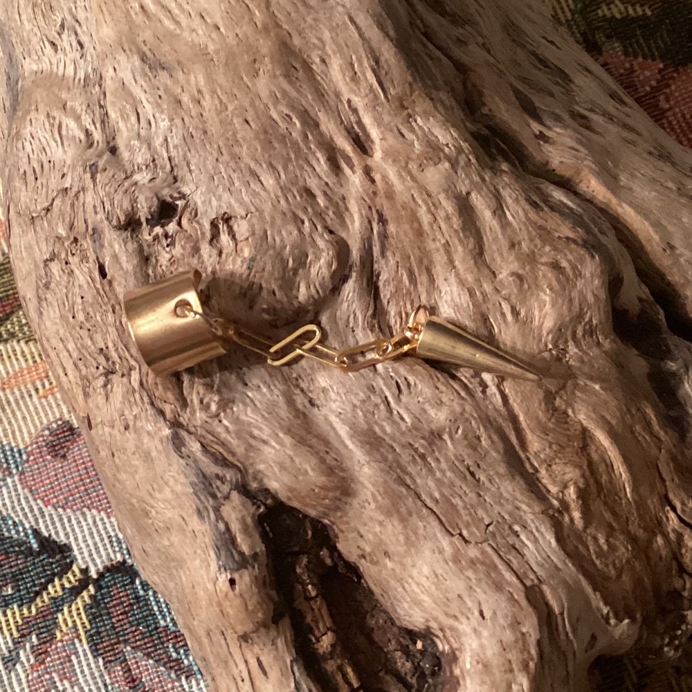 Gold Brass Ear Cuff​ w/ Spike Chain Dangle